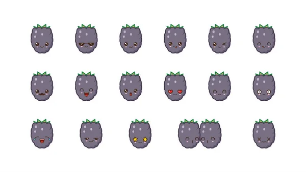 Blackberry mignonne mascotte kawaii. Visages de nourriture Kawaii — Image vectorielle