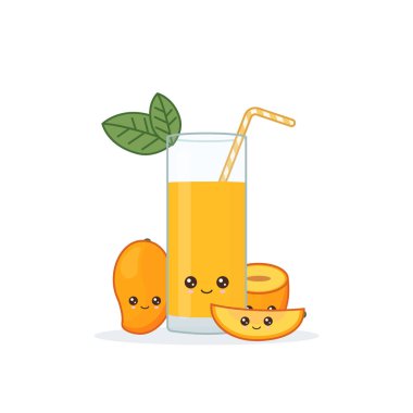 Şirin kawai gülümseyen mango suyu. Vektör