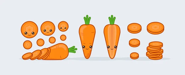 Définir la carotte. Mignon kawaii souriant nourriture. Vecteur — Image vectorielle