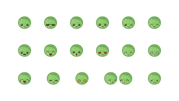 Choux mignon kawaii mascotte. Set visages de nourriture kawaii — Image vectorielle