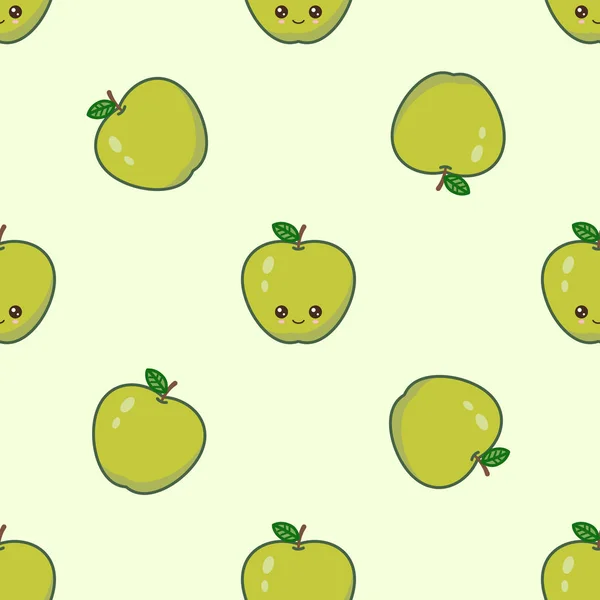 Modèle de pomme verte Kawaii à fond vert — Image vectorielle