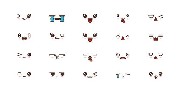 Kawaii niedliche Gesichter lächeln Emoticons. Japanisches Emoji — Stockvektor