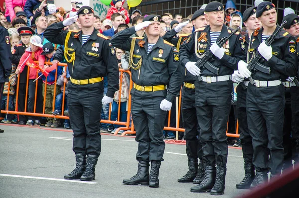 Oroszország Vlagyivosztok 2015 Katonai Hajósok Parade Egységes Állni Felvonulás Győzelem — Stock Fotó