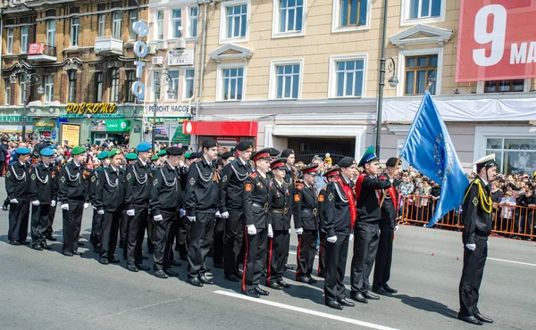 Oroszország Vlagyivosztok 2015 Katonai Iskolák Parade Egységes Márciusban Felvonulás Győzelem — Stock Fotó