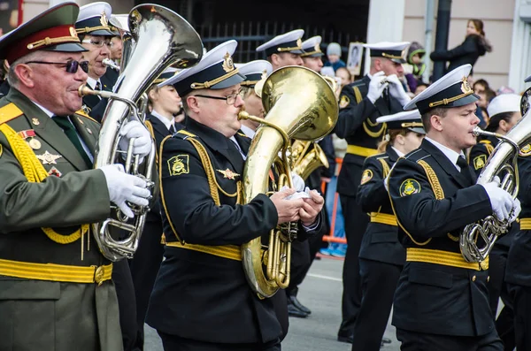 Rússia Vladivostok 2015 Músicos Militares Uniforme Desfile Marcham Desfile Dia — Fotografia de Stock