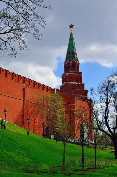 View Borovitsky Tower Moscow Kremlin Sunny Day Tower Part Kremlin — Stock Photo, Image