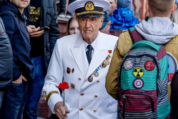 Russia Vladivostok 2018 Old Officer Parade Military Uniform Veteran Hero — Stock Photo, Image