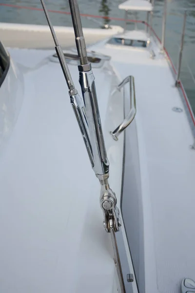 Close up of Stainless turnbuckle tension on luxury boat — Stock Photo, Image