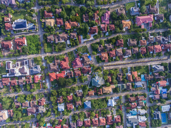Residential area aerial view. Real estate, land and property industry in Bangkok, Thailand suburb area.