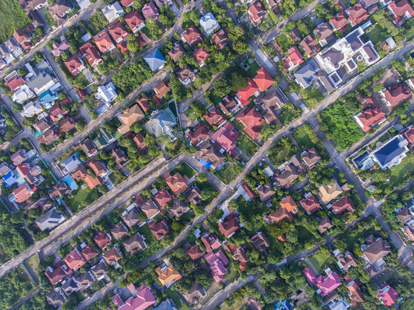 Residential area aerial view. Real estate, land and property industry in Bangkok, Thailand suburb area.