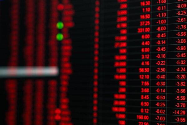 Stock market price ticker board in bear market day