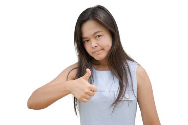 Kadın ifade. -Bir tek Asyalı kadın yukarı işareti yapıyor