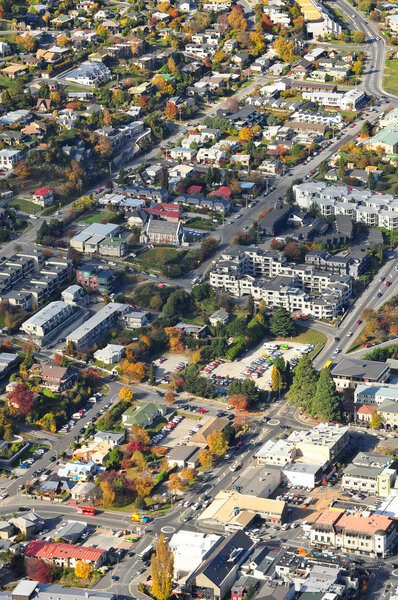 Aerial view of Queenstown, New Zealand in summer