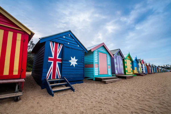 Scatole da bagno di Brighton Beach, Melbourne. Spiaggia di Brighton situata — Foto Stock