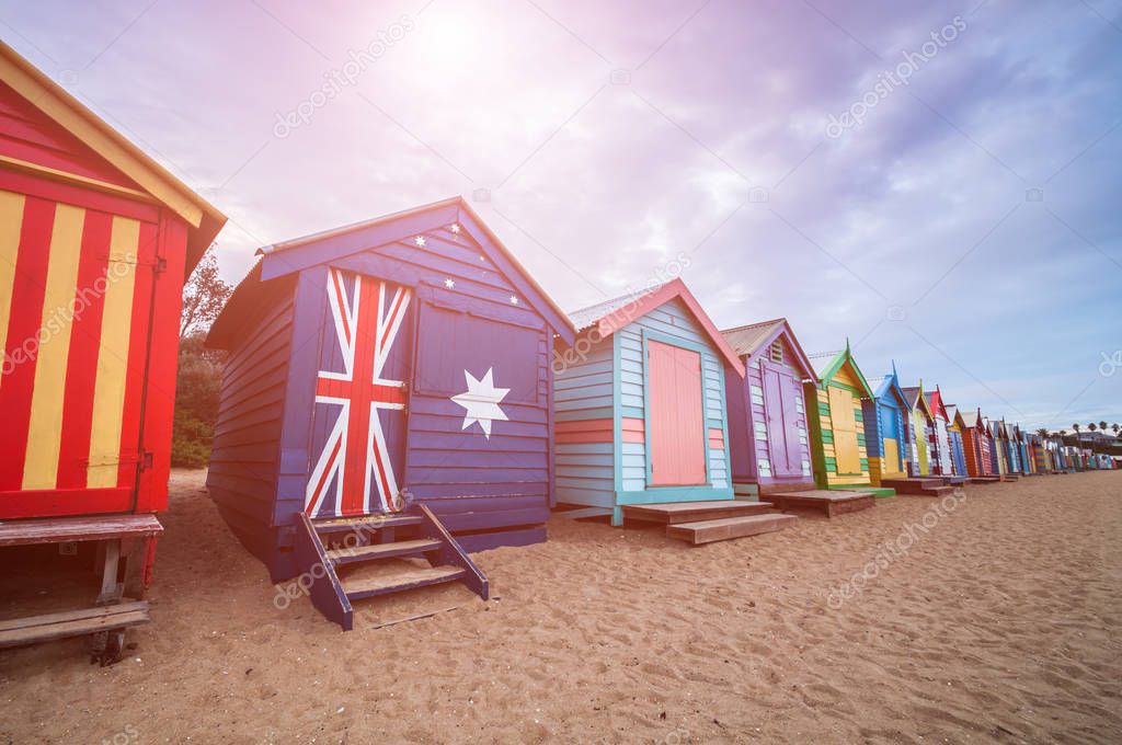 Brighton beach bathing boxes, Melbourne. Brighton beach located 