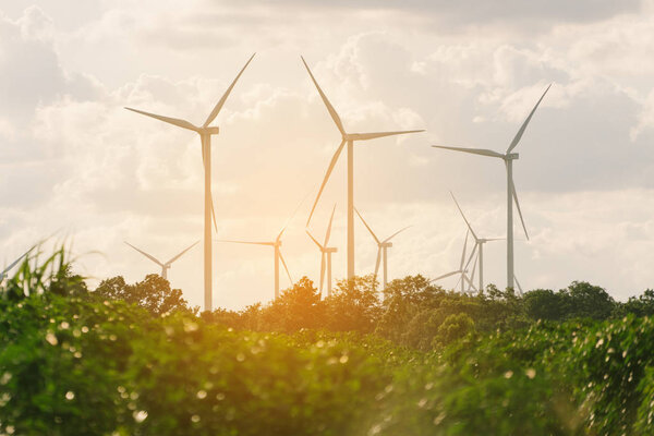 Wind turbine farm on hillside