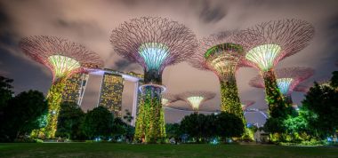 Singapur gece manzarası Gardens Bay tarafından