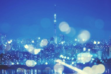 Tokyo şehir gece arka plan bulanıklık Bokeh ışıklar ile