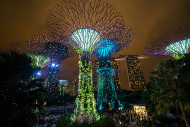 Singapur gece manzarası Gardens Bay tarafından