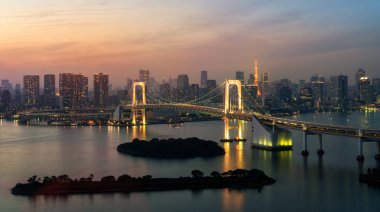 Tokyo Kulesi ve Gökkuşağı Köprüsü Japonya'da