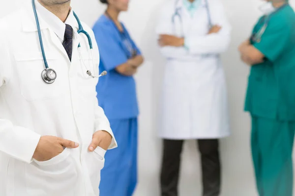 Doctors group, surgeon and nurse on white background