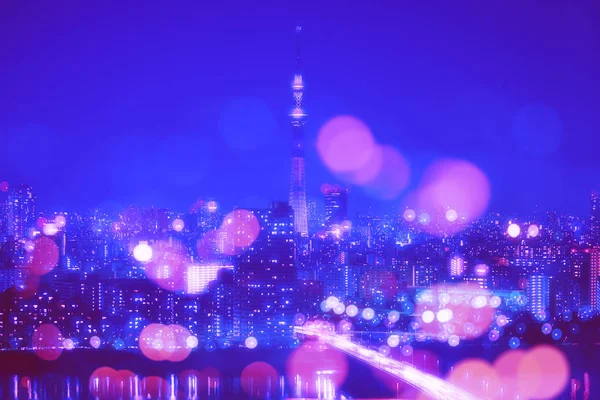 東京街夜背景ぼかしボケ灯 — ストック写真