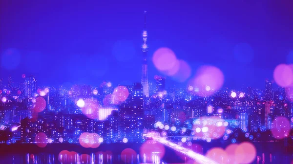 Tokyo City Sfondo notturno con luci sfocate Bokeh — Foto Stock