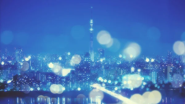 Tokyo City natt bakgrund med oskärpa Bokeh lampor — Stockfoto