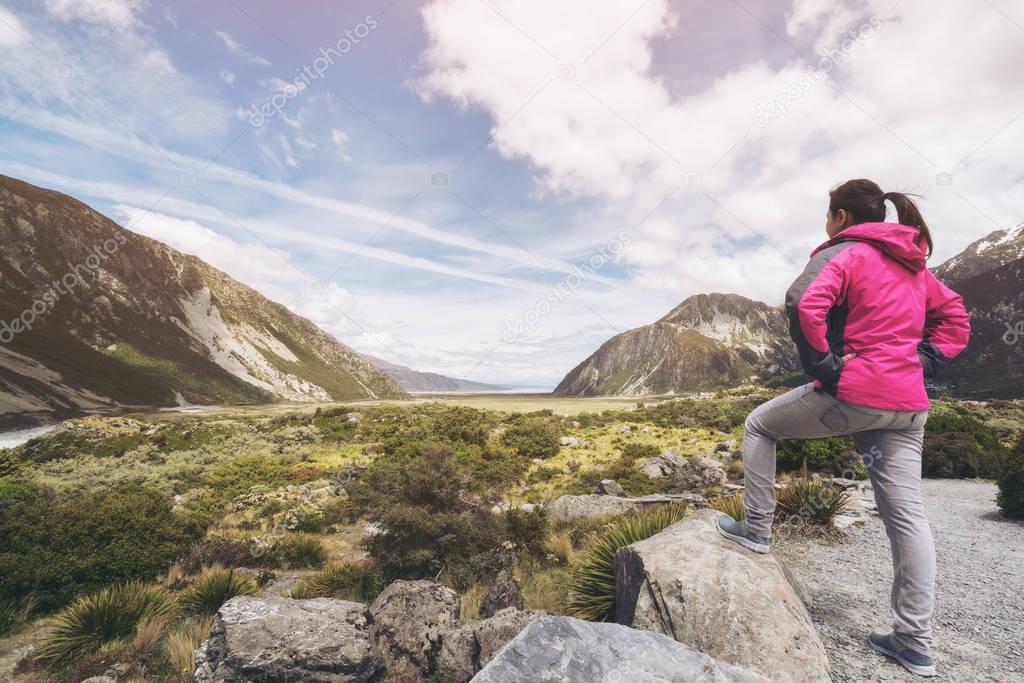 Woman Traveller Traveling in Wilderness Landscape