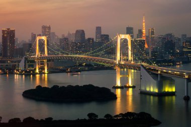 Tokyo Kulesi ve Gökkuşağı Köprüsü Japonya'da