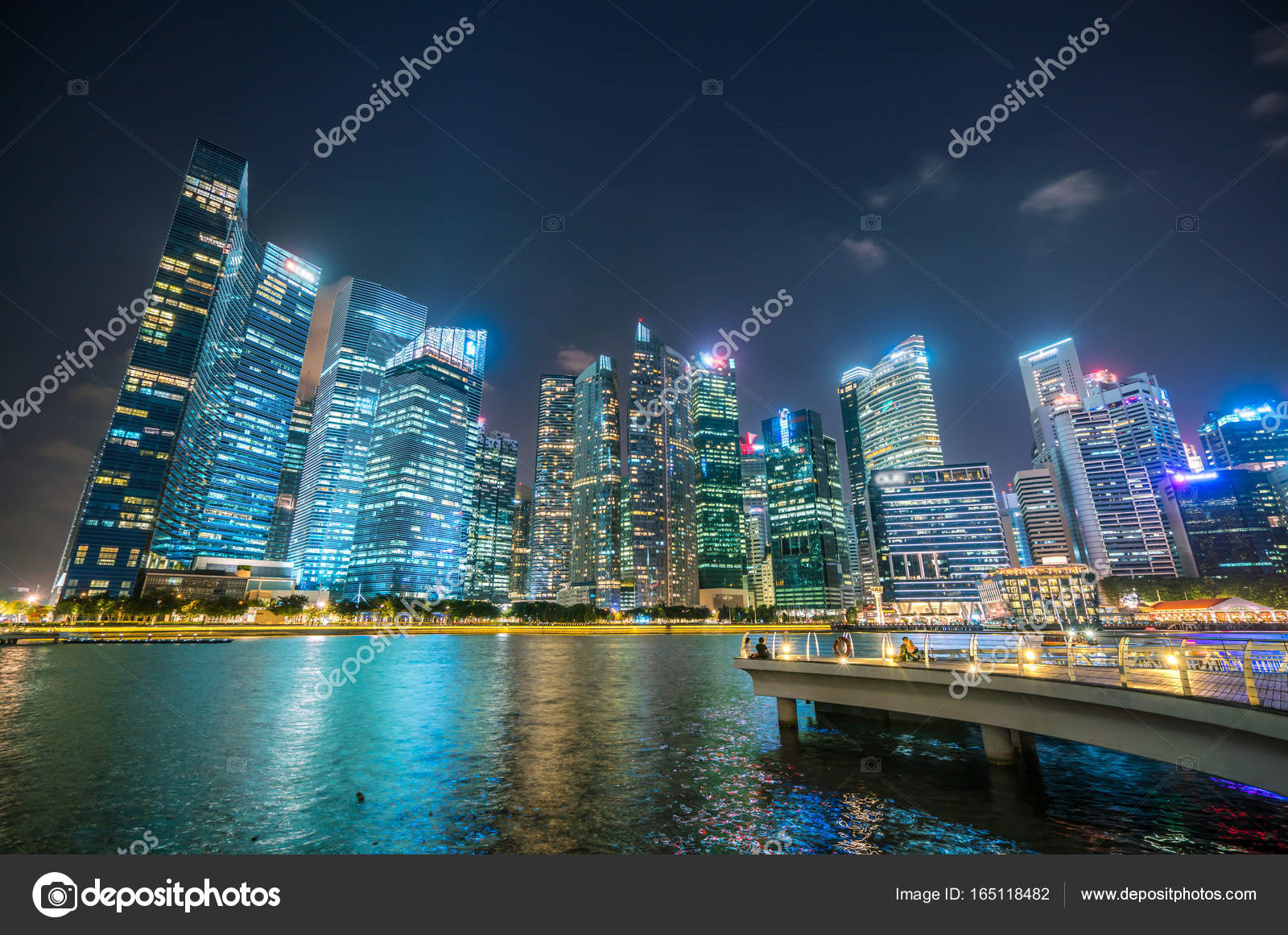 Singapore Skyline At Night From Marina Bay Stock Photo C Biancoblue 165118482