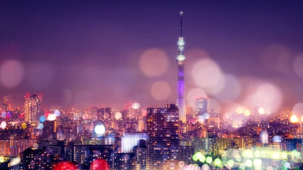 Tokyo Sky ağaç Blur Bokeh ışıkları ile