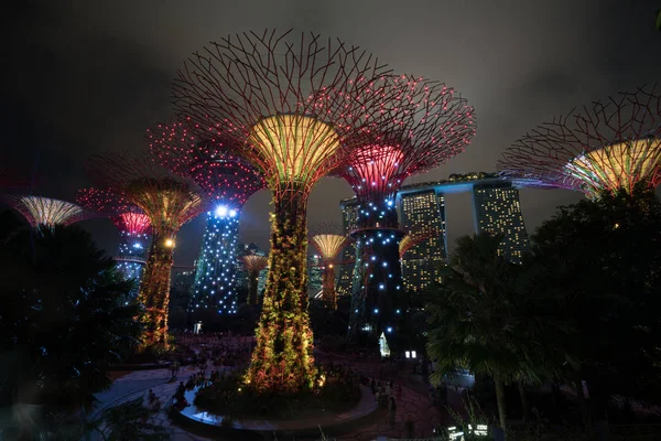 Singapore Nacht Skyline in Gärten an der Bucht — Stockfoto