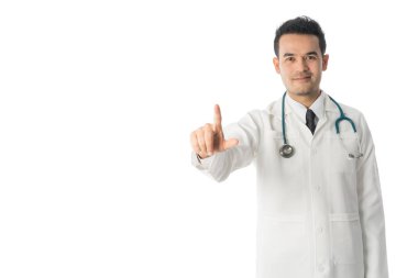 Doktor işaret parmağı uzay at izole görüntü.