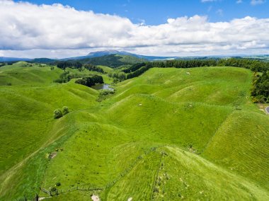 Havadan görünümü koyun çiftliği hill, Rotorua, Yeni Zelanda