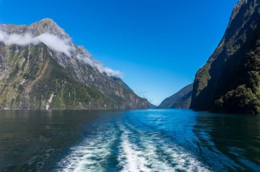 Milford Sound, Yeni Zelanda 'da feribot gezisi.