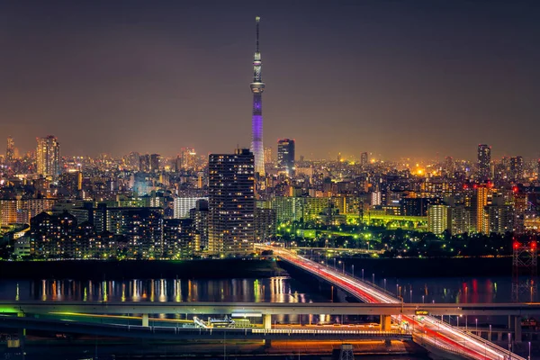 Tokyo paisaje urbano por la noche —  Fotos de Stock