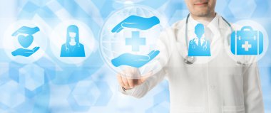 Doktor noktalarda sağlık tıbbi simgeler.