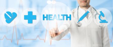 Sağlık tıbbi simgelerle noktalarda doktor