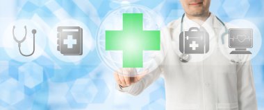 Tıbbi simgeleri ile tıbbi çapraz noktalarda doktor.