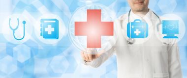 Tıbbi simgeleri ile tıbbi çapraz noktalarda doktor.