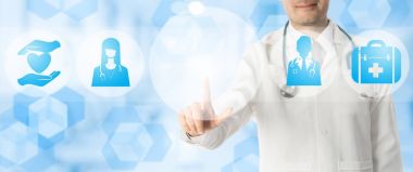 Kopya alanı tıbbi simgelerle noktalarda doktor