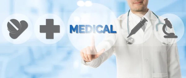 Pontos Médicos no MEDICAL com Ícones Médicos — Fotografia de Stock