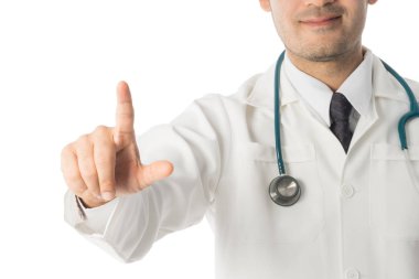 Doktor işaret parmağı uzay at izole görüntü.