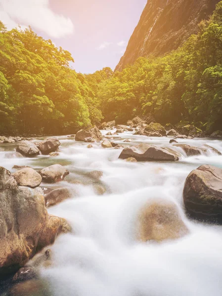 Rocky river landscape in rainforest, New Zealand — Stock Photo, Image