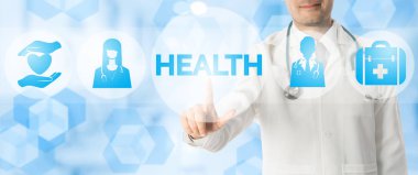 Sağlık tıbbi simgelerle noktalarda doktor