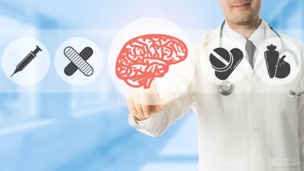 Psychologist Doctor Pointing at Brain Symbol Icon — Stock Photo, Image