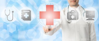 Tıbbi simgeleri ile tıbbi çapraz noktalarda doktor.