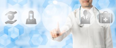 Kopya alanı tıbbi simgelerle noktalarda doktor