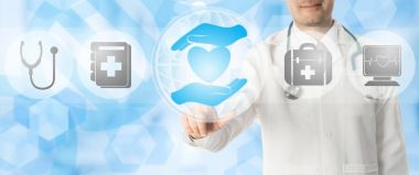 Doktor noktalarda sağlık tıbbi simgeler.